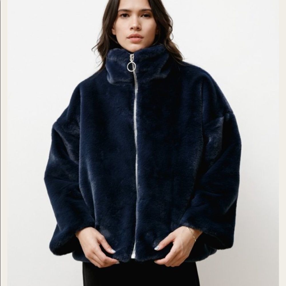 Priory Greatcoat in Faux Fur Navy    